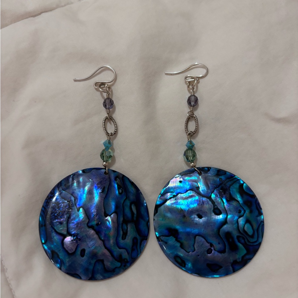 Tres Jolie Iridescent Blue Abalone Drop Earrings